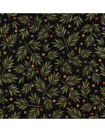 Autumn Harvest Leaf Berries Flannel Black by Bonnie Sullivan for Maywood Studio