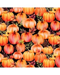 Autumn Light Packed Pumpkins Black by Lola Molina for Wilmington Prints