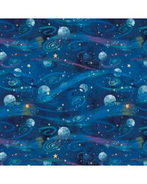 Blast Off Night Sky with Planets and Stars from Blank Quilting