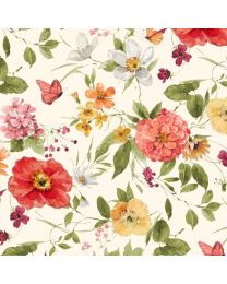 Blessed by Nature Cream Medium Florals by Lisa Audit for Wilmington Prints