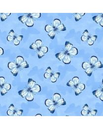 Blooming Blue Medium Blue Butterfly Toss by Danielle Leone for Wilmington Prints 