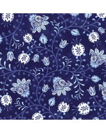 Blooming Blue Navy Tulip Vines by Danielle Leone for Wilmington Prints