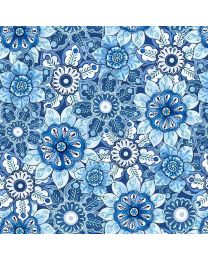 Blooming Blue Packed Floral Multi by Danielle Leone for Wilmington Prints 