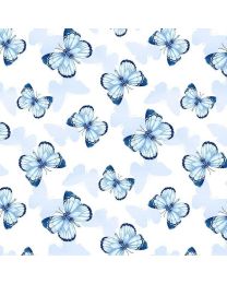 Blooming Blue White Butterfly Toss by Danielle Leone for Wilmington Prints 