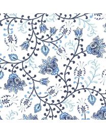 Blooming Blue White Tulip Vines by Danielle Leone for Wilmington Prints
