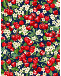 Cherry Pie Cherry and Flowers Navy from Timeless Treasures