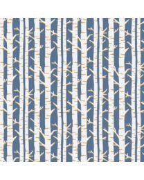Christmas Shimmer Birch Trees Blue w Gold Metallic by Jennifer Ellory for P  B Textiles