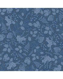 Christmas Shimmer Leafy Blender Blue w Gold Metallic by Jennifer Ellory for P  B Textiles