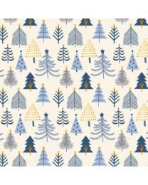Christmas Shimmer Trees Ecru w Gold Metallic by Jennifer Ellory for P  B Textiles