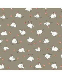 Cluck Cluck Bloom Chickens Taupe by Teresa Magnuson for Clothworks