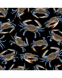 Coastal Living Blue Crabs Black by George McCartney for Timeless Treasures