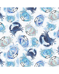 Coastal Living Blue Crabs White by Thomas Little for Timeless Treasures