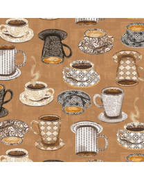 Coffee Connoisseur Mug Collection Caramel by Jean Plout for Whistler Studios from Windham Fabrics