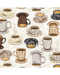 Coffee Connoisseur Mug Collection Cream by Jean Plout for Whistler Studios from Windham Fabrics