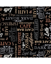 Coffee Connoisseur Words Black  by Jean Plout for Whistler Studios from Windham Fabrics