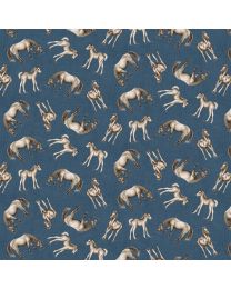Cottonwood Stables Blue Horse Toile Allover by Color Principle for Henry Glass