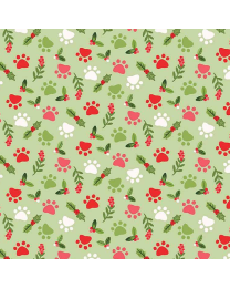 Cozy Holidays Paw Prints Green by Olivia Gibbs for Timeless Treasures