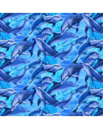 Deep Blue Sea Dolphins Blue by Michael Searle for Timeless Treasures