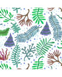 Deep Blue Sea Seaweed White by Stephanie Peterson Jones for PB Fabrics