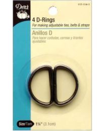 Dritz D-Rings 1-14 Black 4 ct
