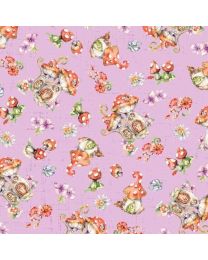 Fairy Garden Violet Mushroom Toss by Siller Than Sally Designs for PB Textiles