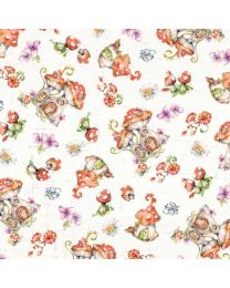 Fairy Garden White Mushroom Toss by Siller Than Sally Designs for PB Textiles