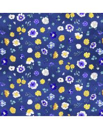 Faith Tossed Flowers Royal Blue by Heatherlee Chan for Clothworks