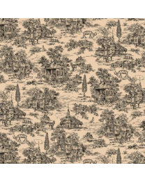 Farmhouse Toile BlkTan 108 Wide Back by Kim Diehl for Henry Glass