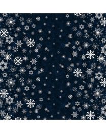 Flurry Friends Snowflake Border Stripe Navy by Barb Tourtillotte for Henry Glass