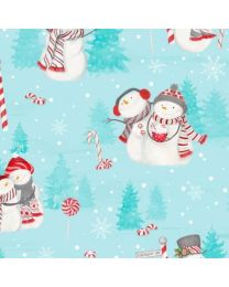 Frosty Merry Mints Scenic Snowmen Teal by Danielle Leone Collection for Wilmington