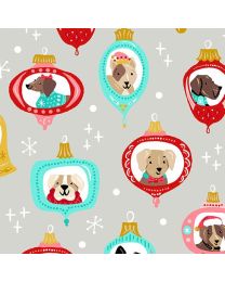 Furry and Bright Dog Ornaments Gray by Andover Fabrics