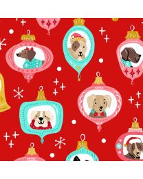 Furry and Bright Dog Ornaments Red by Andover Fabrics
