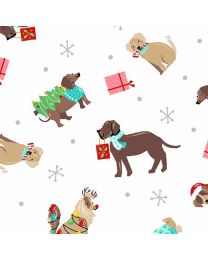 Furry and Bright Holiday Dogs White by Andover Fabrics