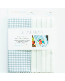 Gingham and Pinstripe Tea Towel Blanks GreyCream 2pk by Kimberbell