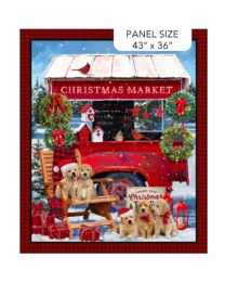 Golden Christmas Panel Red Multi by Jason Kirk for Northcott