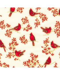 Holiday Charms Redbirds Ivory Metallic from Robert Kaufman