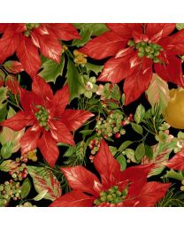 Holiday Foliage Large Poinsettias Black by Laura Berringer for Marcus Brothers