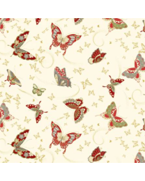 Kyoto Garden Asian Butterflies Metallic Cream by Chong-A Hwang for Timeless Treasures
