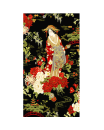 Kyoto Garden Geisha Panel Black by Chong-A Hwang for Timeless Treasures