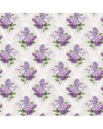 Lilac Garden Lilacs and Ferns Pale GrayMulti by Deborah Edwards for Northcott