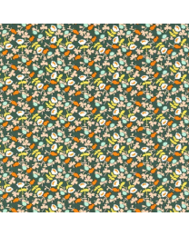 Lucky Rabbit Calico Dark Teal by Heather Ross for Windham Fabrics