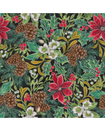 Mistletoe Magic Poinsettias Green by Lily Ford for Blank Quilting