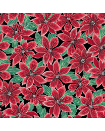 Mistletoe Magic Poinsettias Red by Lily Ford for Blank Quilting