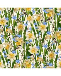 Natures Affair Cream Daffodils Allover by Jan Mott for Henry Glass Fabrics