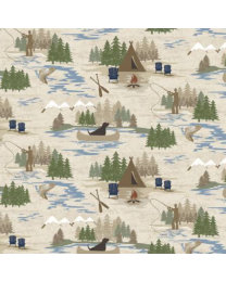 On Lake Time Toile Light Khaki by Dan DiPaolo for Clothworks
