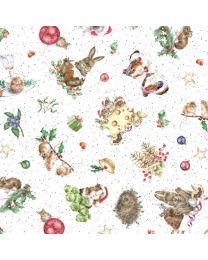 One Snowy Day Furry Friends Christmas White by Hannah Dale for Maywood Studio