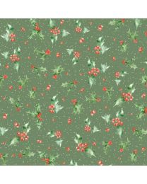 One Snowy Day Holly Floral Dark Green by Hannah Dale for Maywood Studio