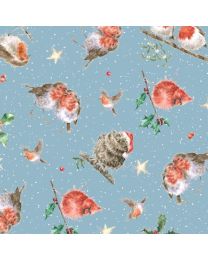 One Snowy Day Xmas Feathered Friends Dark Blue by Hannah Dale for Maywood Studio