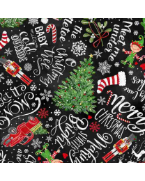 Peace Joy  Love Holiday Chalkboard Words  Motifs Black by Gail Cadden for Timeless Treasures