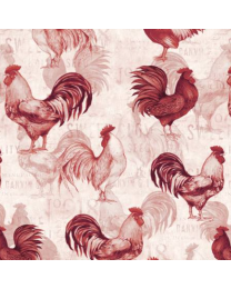 Proud Rooster Allover IvoryRed by Susan Winget for Wilmington Prints